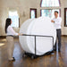 Lifetime 15 Pack 60in round tables and cart combo being moved on rolling storage cart