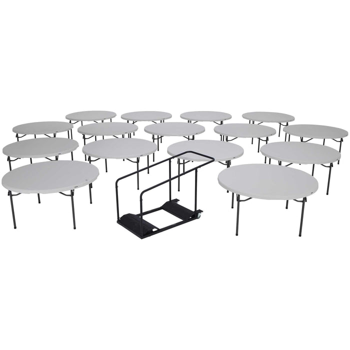 Lifetime 15 Pack 60in round tables with cart displayed together for event and banquet setup
