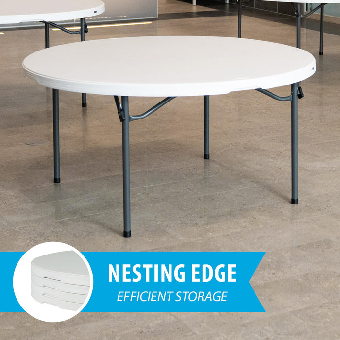 60in round table from Lifetime 15 Pack featuring nesting edge design for efficient stacked storage