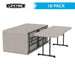 Stacked and open Lifetime 18 Pack Professional Folding Table 6 ft showing storage position and steel frame base