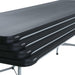 Close-up of stacked black Lifetime 27 Pack 8-Foot Rectangle Nesting Tables showing durable edge design