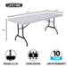 Dimensions of Lifetime 4 Pack 6-Foot Rectangle Folding Table showing 72.1 inch length, 30.1 inch width, and 28.8 inch height