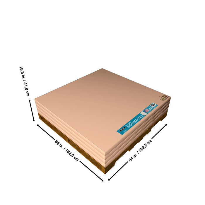 Pallet dimensions of Lifetime 4 Pack 60 Inch Round Nesting Table measuring 64 x 64 inches and 16.5 inch stack height