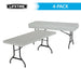 Folded and stacked Lifetime 4 Pack 6-Foot Rectangle Folding Table set showing compact storage design