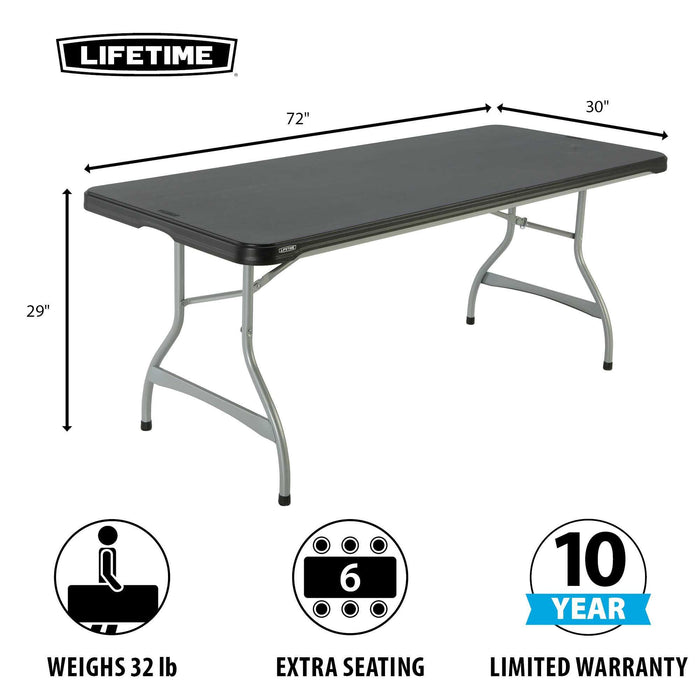 Lifetime 4 Pack 6-Foot Rectangle Nesting Table with 72x30 inch top and 29 inch height, 32 lb weight, seats 6, 10-year warranty