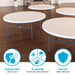Lifetime 4 Pack 72in Round Table highlighting stain resistant surface, all weather design, and floor protecting foot caps