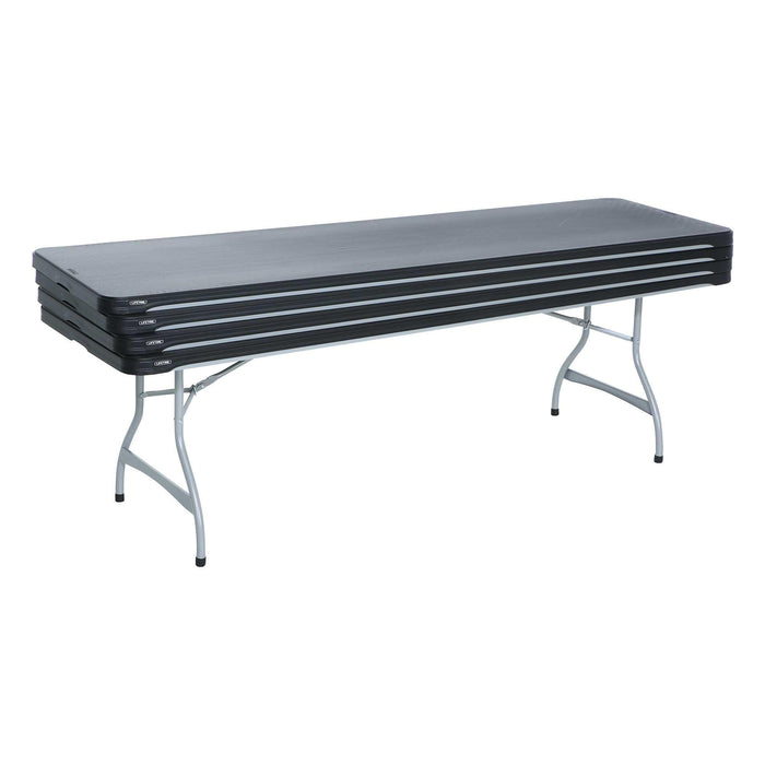 Stacked Lifetime 4 Pack 8-Foot Black Nesting Table model 480462 with foldable steel legs and black tabletop