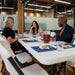 Lifetime 4 Pack 8-Foot Rectangle Folding Table used for office meeting with chairs, drinks, and snacks