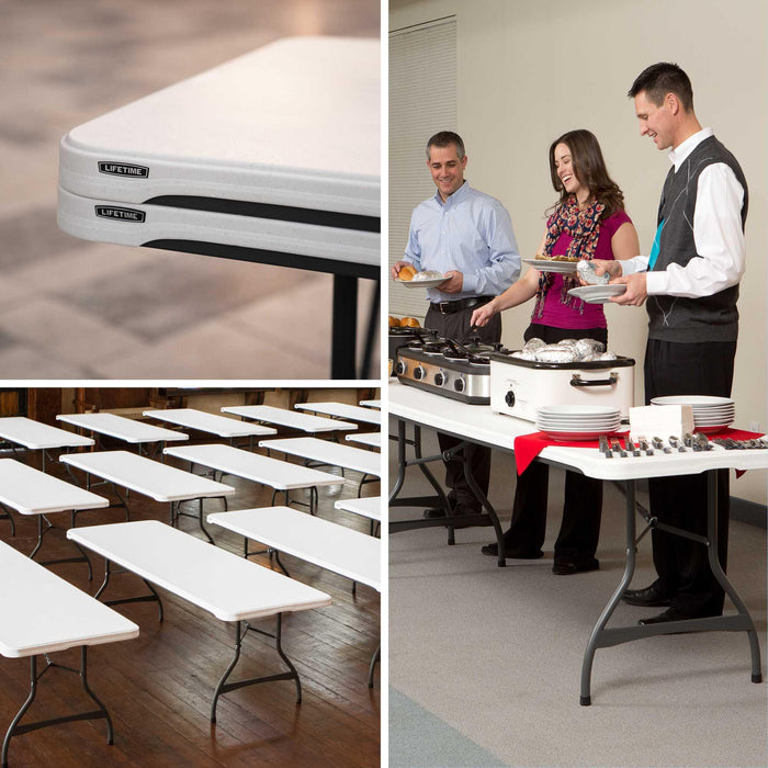 Lifetime 4 Pack 8-Foot Nesting Table shown in white for banquet seating and buffet setup with durable folding steel legs