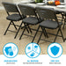 Lifetime 4 Pack Padded Folding Chair showing stain resistant surface, all weather protection, and floor safe foot caps.