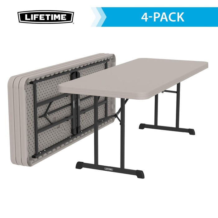 Folded and open view of Lifetime 4 Pack Professional Folding Table putty color with steel frame legs