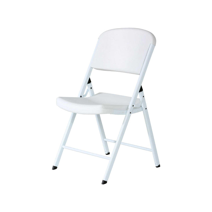 Front view of Lifetime 4 Pack White Classic Folding Chair with white seat and backrest and steel frame