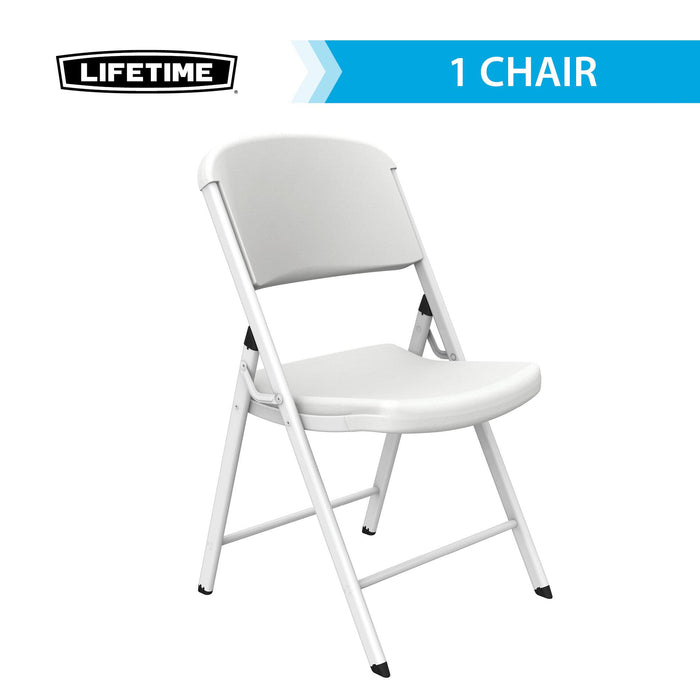 Single Lifetime 4 Pack White Classic Folding Chair shown in white with steel frame and contoured seat