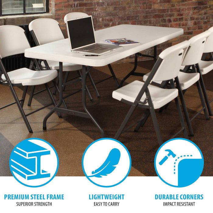 Premium steel frame and lightweight design of Lifetime 4 Pack 6-Foot Rectangle Folding Table with durable corners