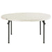 Almond Lifetime 4 Pack 60 Inch Round Nesting Table fully opened with sturdy steel legs and round tabletop