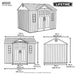 Official Lifetime 10x8 ft. outdoor storage shed dimension diagram showing front and side view measurements.