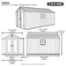 Official Lifetime 8x15 ft. outdoor storage shed dimension diagram showing exterior and interior measurements.