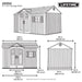 Official Lifetime 12.5x8 ft. side entry storage shed dimension diagram showing exact measurements.