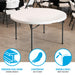 Lifetime 15 Pack 60in round folding table with premium steel frame, lightweight design, and impact resistant edges