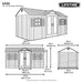 Official Lifetime 15x8 ft. garden building dimension diagram showing front, side, and back view measurements.