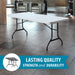 Lifetime 6-foot folding table showcasing lasting quality, powder-coated steel frame, and impact-resistant white tabletop