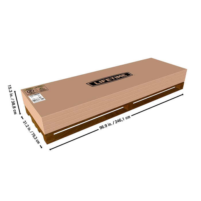 Pallet dimensions for Lifetime 4 Pack 8-Foot Black Nesting Table measuring 96.9 inches long and 15.3 inches high