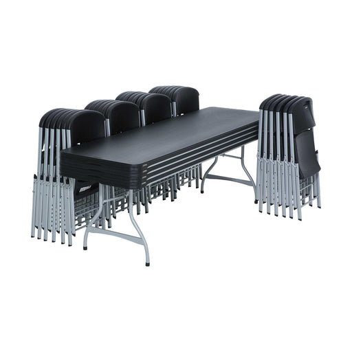 Lifetime 8-Foot Stacking 4 Table and 32 Chairs Combo stacked together for compact storage