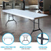 Single-piece tabletop and broad leg stance of Lifetime 4 Pack 8-Foot Rectangle Folding Table with locking ring detail