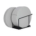 Side view of Lifetime almond 15 Pack 60in round tables stored upright on rolling cart