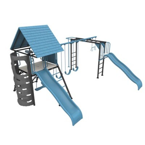 Studio 3D render of the Lifetime Big Stuff Deluxe playset showing the clubhouse, rock wall, slide, and monkey bars, white background.