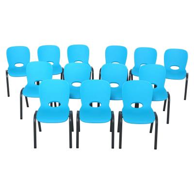 Set of 13 Lifetime children school chairs in blue, stackable and space saving design for preschool, daycare, and early education rooms