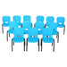 Set of 13 Lifetime children school chairs in blue, stackable and space saving design for preschool, daycare, and early education rooms