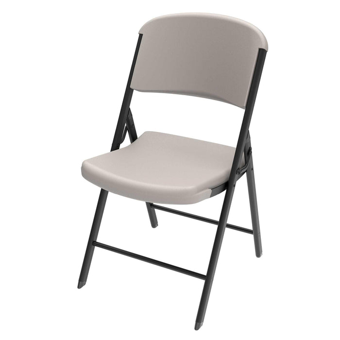 Single open Lifetime 4-Pack Classic Folding Chair in putty color with durable steel frame and foot caps