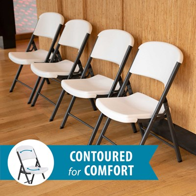 Lifetime folding chair with contoured seat and backrest, white finish and steel frame, ideal for events, meetings, and commercial use