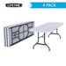4-pack of Lifetime folding tables stacked and unfolded, ideal for events, parties, schools, and commercial use.