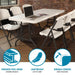 Lifetime folding table paired with white chairs in a meeting room, durable steel frame and spacious tabletop for work or dining