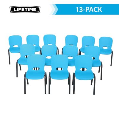 Lifetime kids stacking chair 13 pack in bright blue with metal legs, ideal for classroom seating, daycare use, and group learning spaces