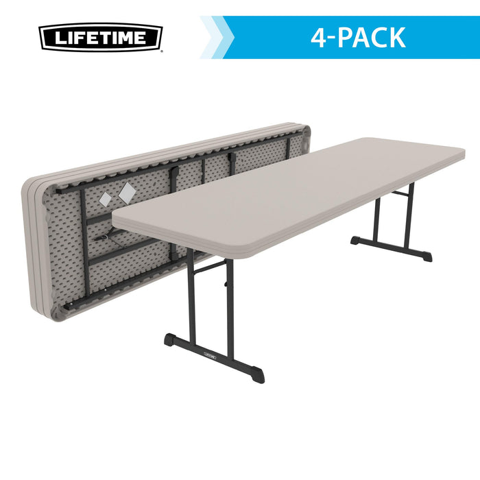 Folded and open view of Lifetime 4 Pack Professional Folding Table putty color with steel frame support