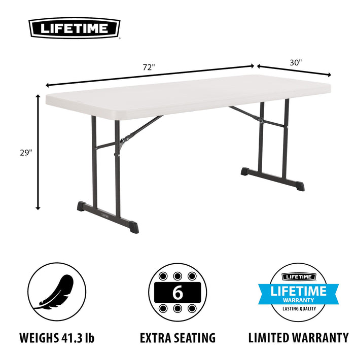 Lifetime 18 Pack Professional Folding Table 6 ft with dimensions 72 inch length 30 inch width and 29 inch height