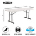 Lifetime 18 Pack Professional Folding Table 6 ft with dimensions 72 inch length 30 inch width and 29 inch height
