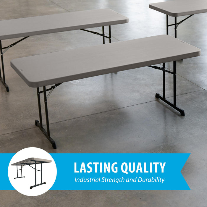 Lifetime 4 Pack Professional Folding Table in putty color highlighting industrial strength and durability