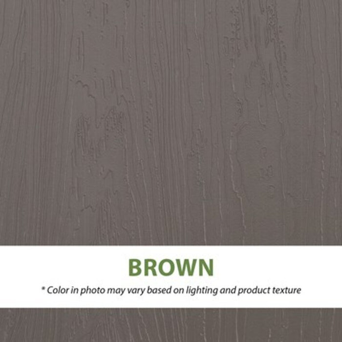 Close-up of the Lifetime storage shed's brown roof and door panel color and texture.