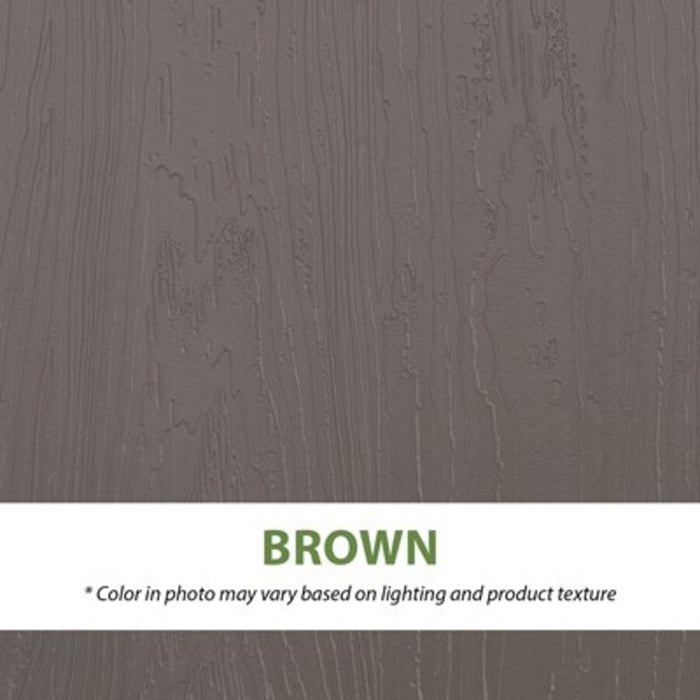 Close-up of the Lifetime storage shed's brown roof and door panel color and texture.