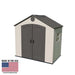 Lifetime 8x5 ft. storage shed studio shot with Made in the USA badge.