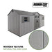 Lifetime 20x8 ft. storage shed with Rough Cut texture badge, showing the wood-grain wall panel texture.