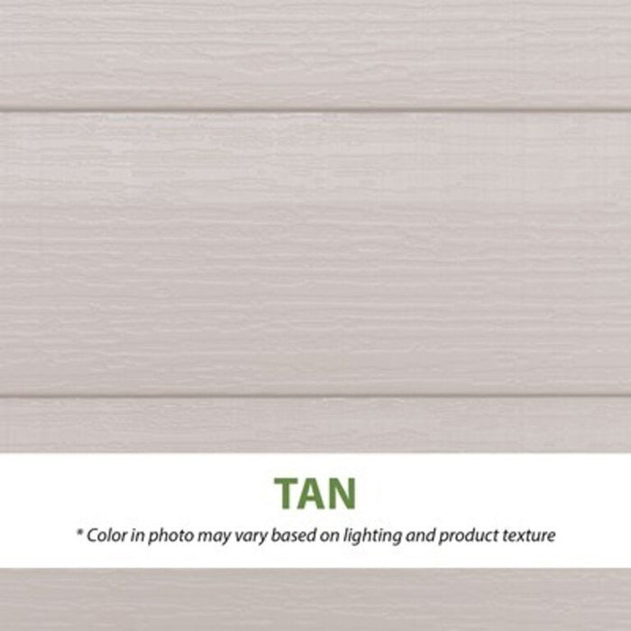 Close-up of the Lifetime storage shed's tan wall panel color and texture.