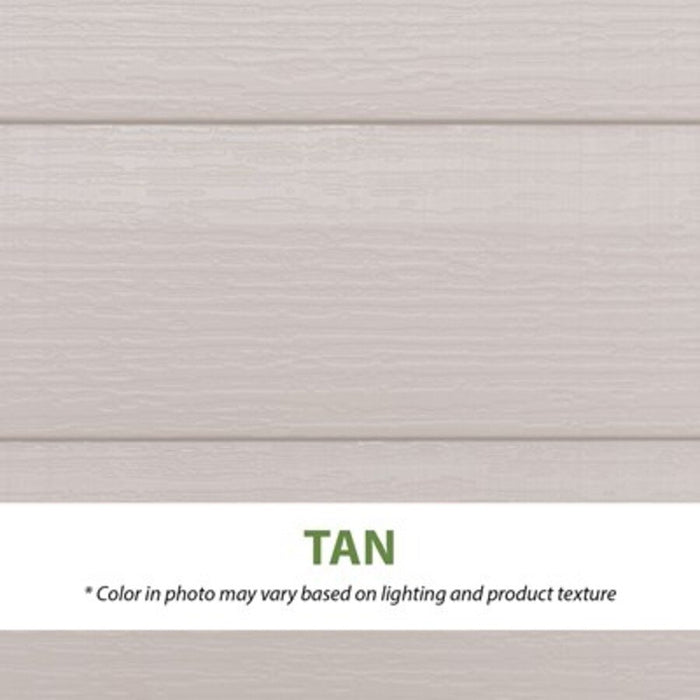 Close-up of the Lifetime storage shed's tan wall panel color and texture.