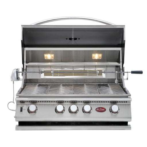 Cal Flame BBQ19P04  Built-in Grill With Rotisserie, Griddle grill with lights on