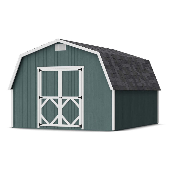 Spacious 12x14 Gambrel Barn Shed by Little Cottage Co., built with 4-foot sidewalls, LP SmartSide® siding, and durable floor frame for secure outdoor storage.