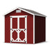 Little Cottage Co. Classic Gable Shed 8x8 in red with white trim and double barn doors, asphalt shingle roof, and front gable vent